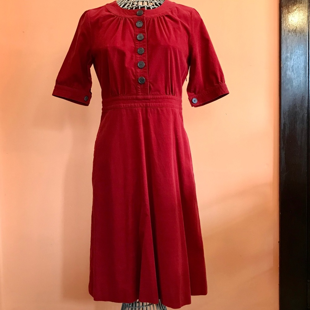 J.Crew red dress 4 small corduroy 70s style